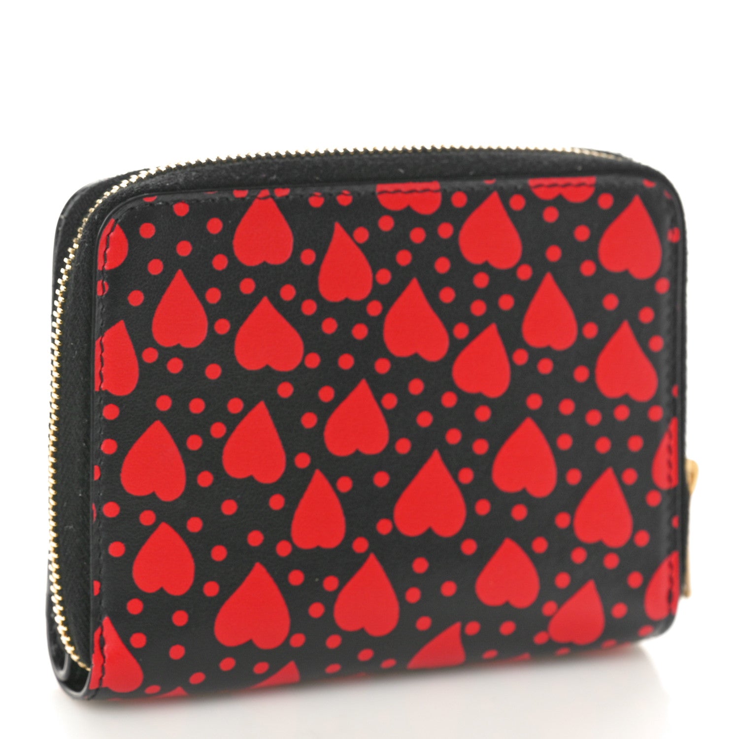 Saint Laurent Calfskin Heart Print Monogram Compact Zip Around Wallet Black Red 3 of 10