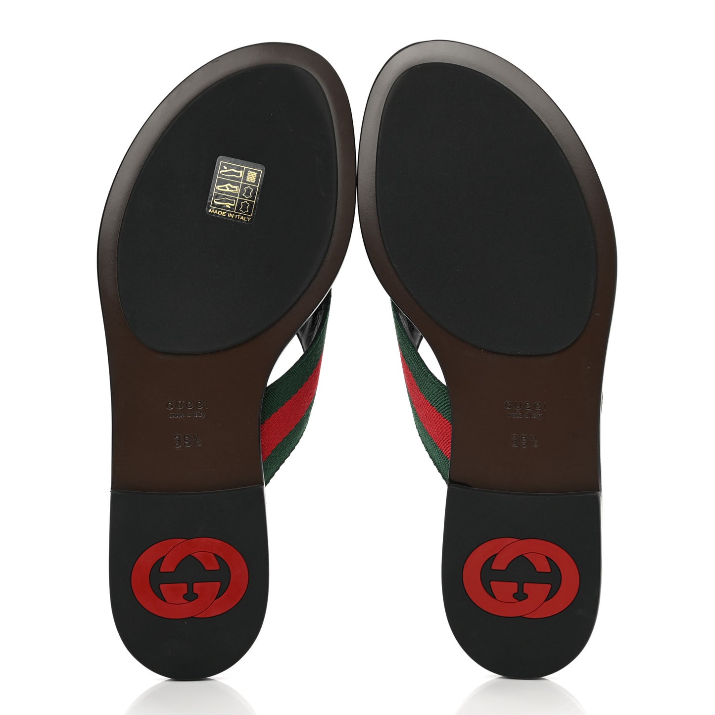 Nylon Calfskin Web GG Monogram Womens Thong Sandals 39.5 Green Red Cocoa