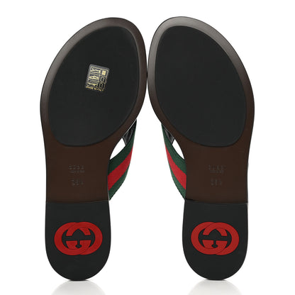 Gucci Nylon Calfskin Web GG Monogram Womens Thong Sandals 39.5 Green Red Cocoa 5 of 8