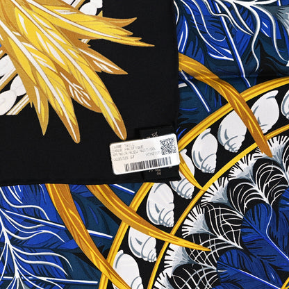 Hermes Silk Danse Pacifique Scarf 90 Black Bleu Nuit Gold 3 of 5