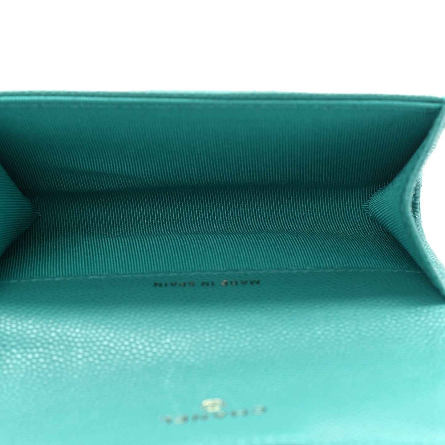 Caviar Quilted Flap Card Holder Wallet Turquoise