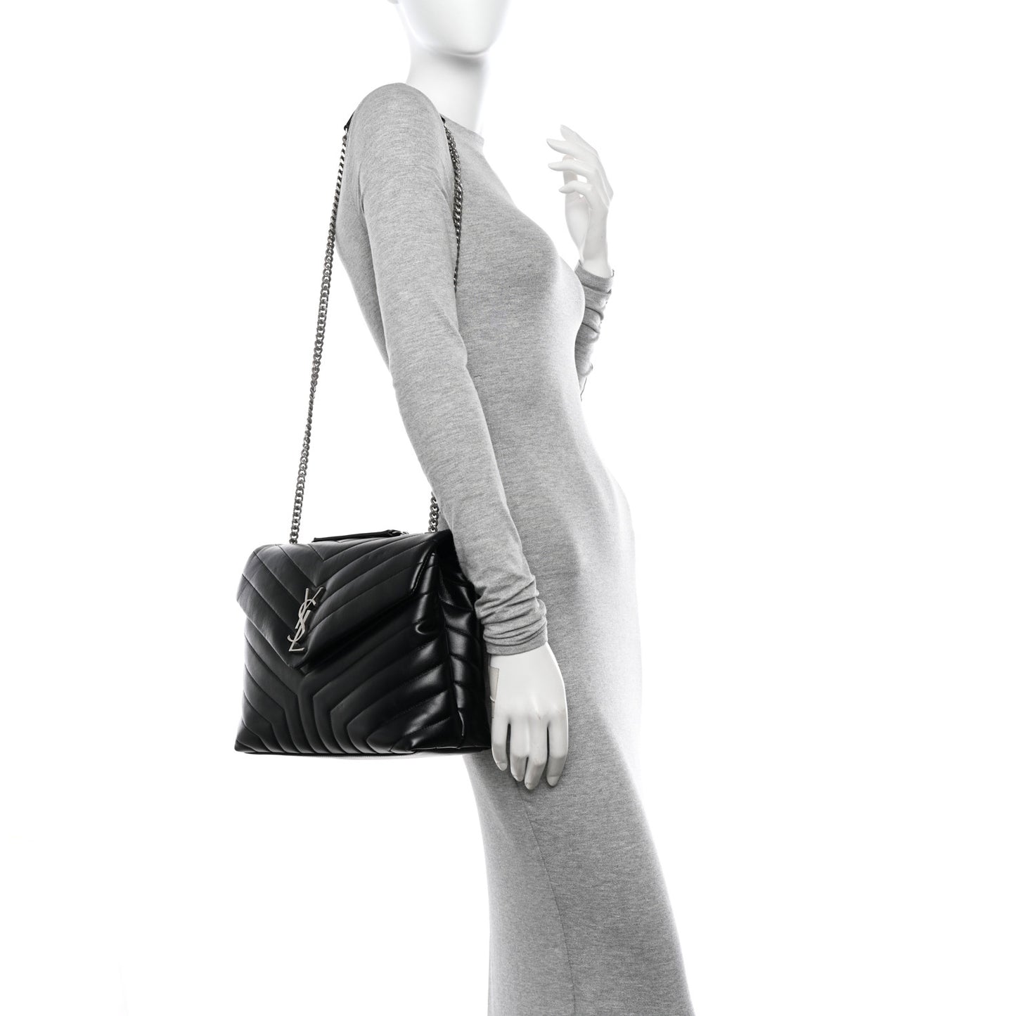 Calfskin Y Quilted Monogram Medium Loulou Chain Satchel Black