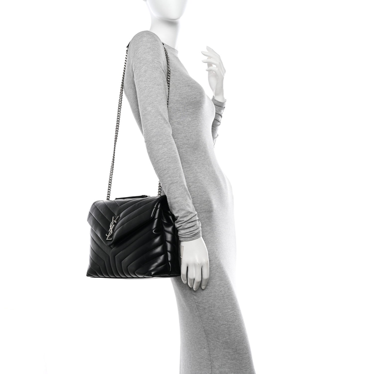 Saint Laurent Calfskin Y Quilted Monogram Medium Loulou Chain Satchel Black 2 of 10
