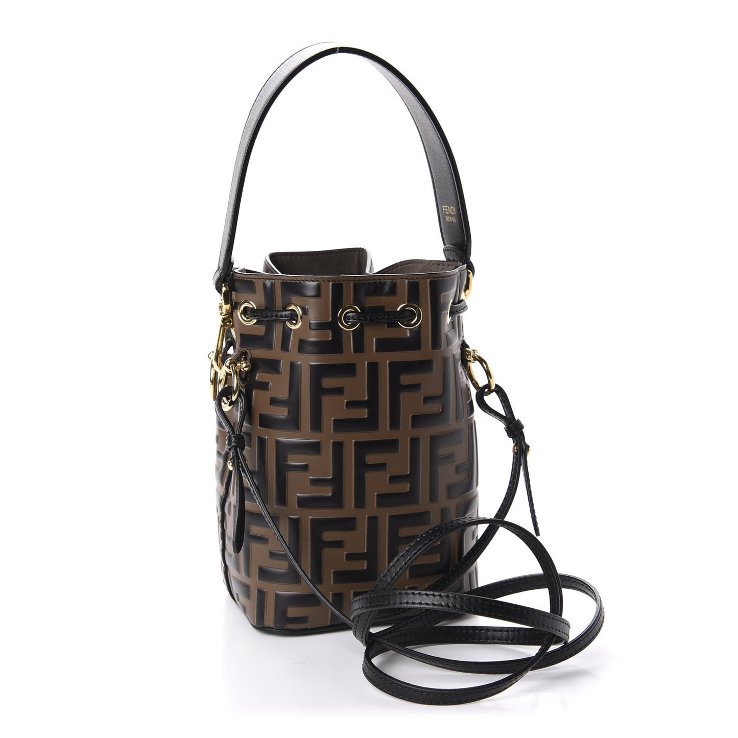 Vitello Liberty F is Fendi Bi-Color FF 1974 Embossed Mini Mon Tresor Bucket Bag Maya Black