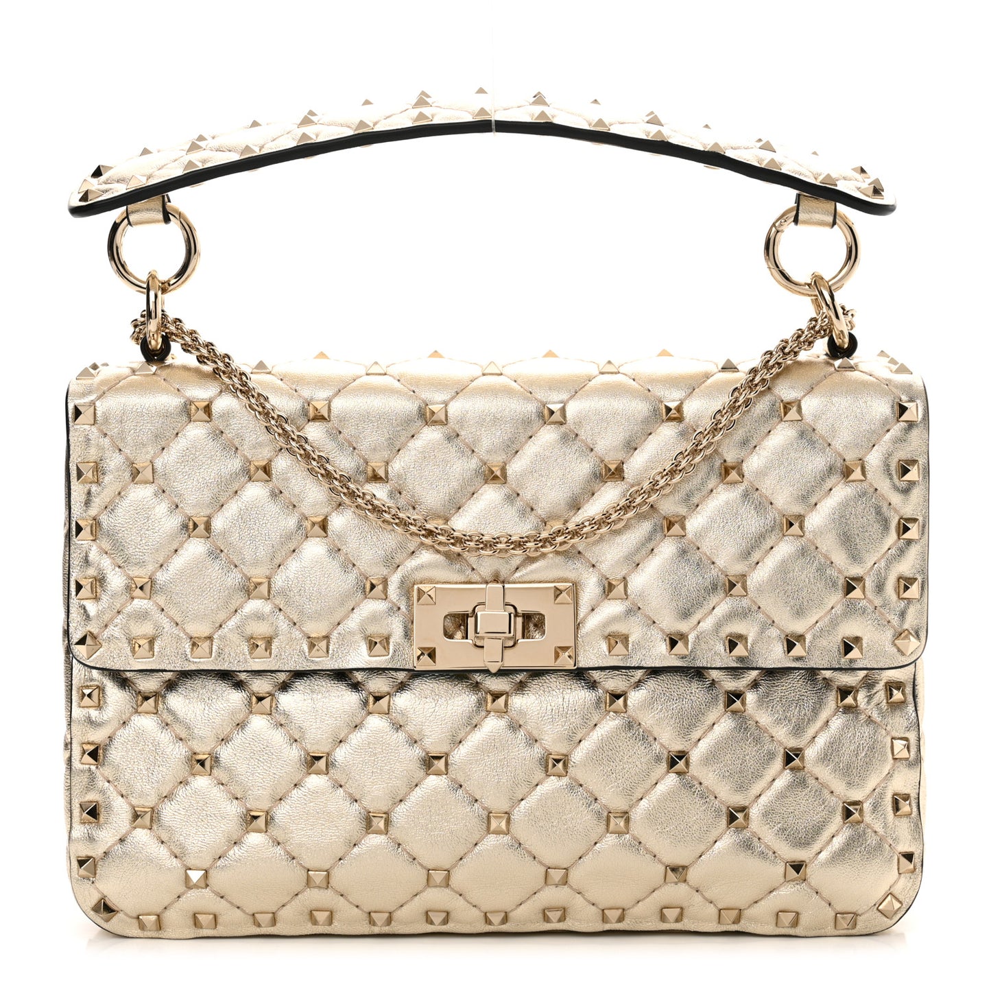 Metallic Wrinkled Lambskin Medium Rockstud Spike Shoulder Bag Mekong