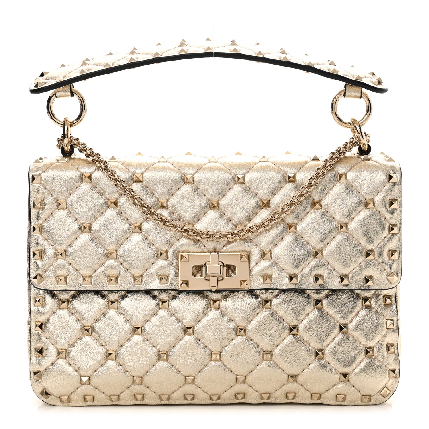 Valentino Garavani Metallic Wrinkled Lambskin Medium Rockstud Spike Shoulder Bag Mekong 1 of 11