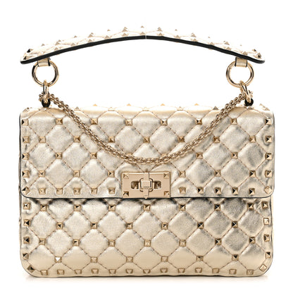Valentino Garavani Metallic Wrinkled Lambskin Medium Rockstud Spike Shoulder Bag Mekong 1 of 11