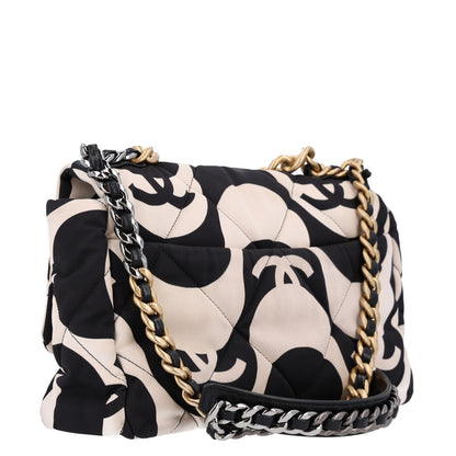 Chanel Fabric Printed Large Chanel 19 Flap Black Ecru 3 of 10