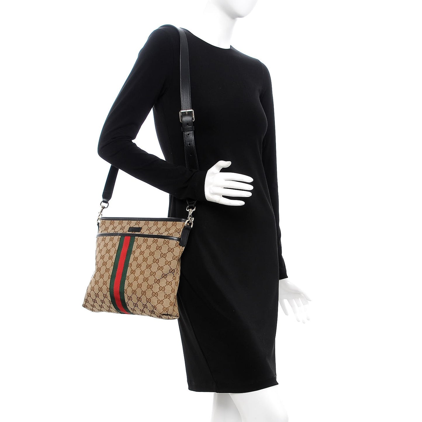 GG Monogram Web Flat Messenger Bag Black