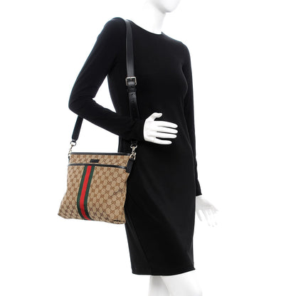Gucci GG Monogram Web Flat Messenger Bag Black 2 of 8