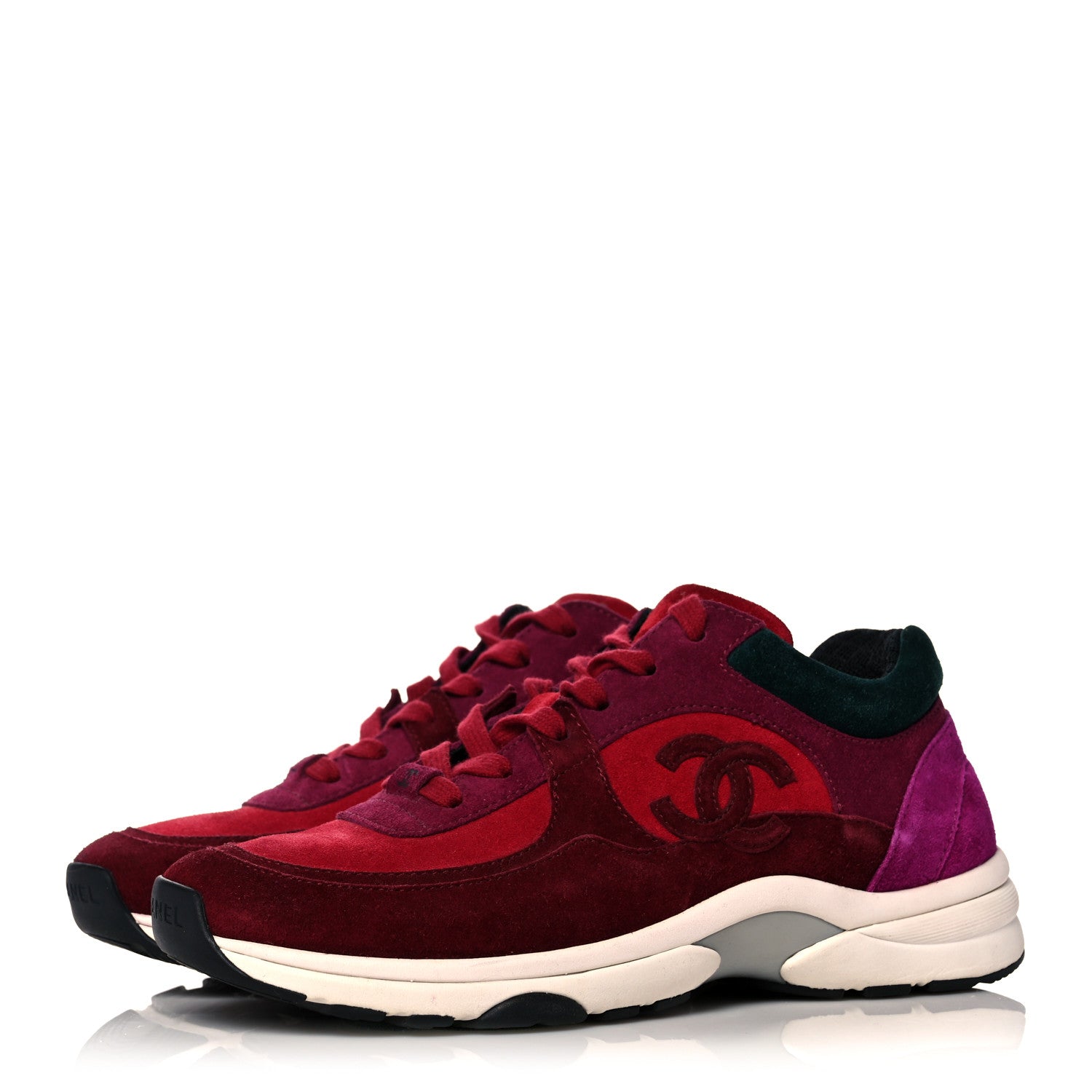 Chanel Suede Calfskin CC Sneakers 37 Burgundy Red 3 of 9