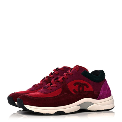 Chanel Suede Calfskin CC Sneakers 37 Burgundy Red 3 of 9