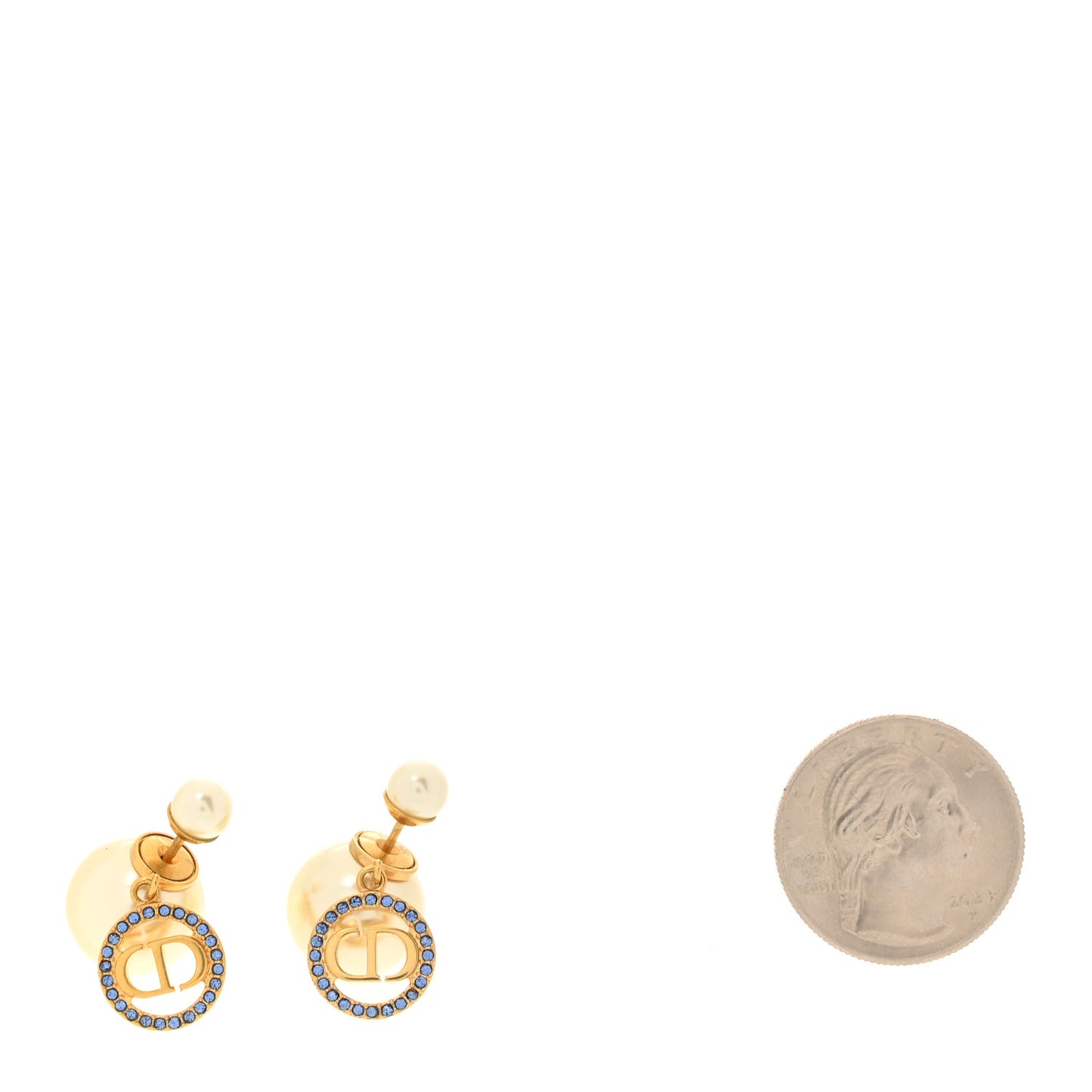 Pearl Crystal Dior Tribales Drop Earrings Gold Blue