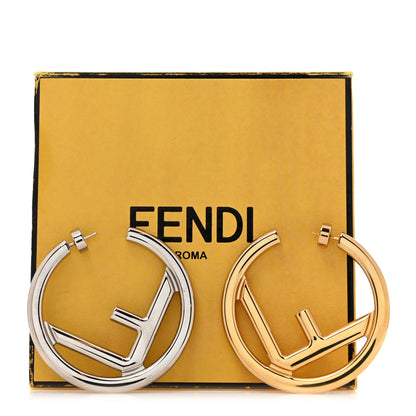 Fendi Metal FF Hoop Earrings Gold Silver 5 of 5