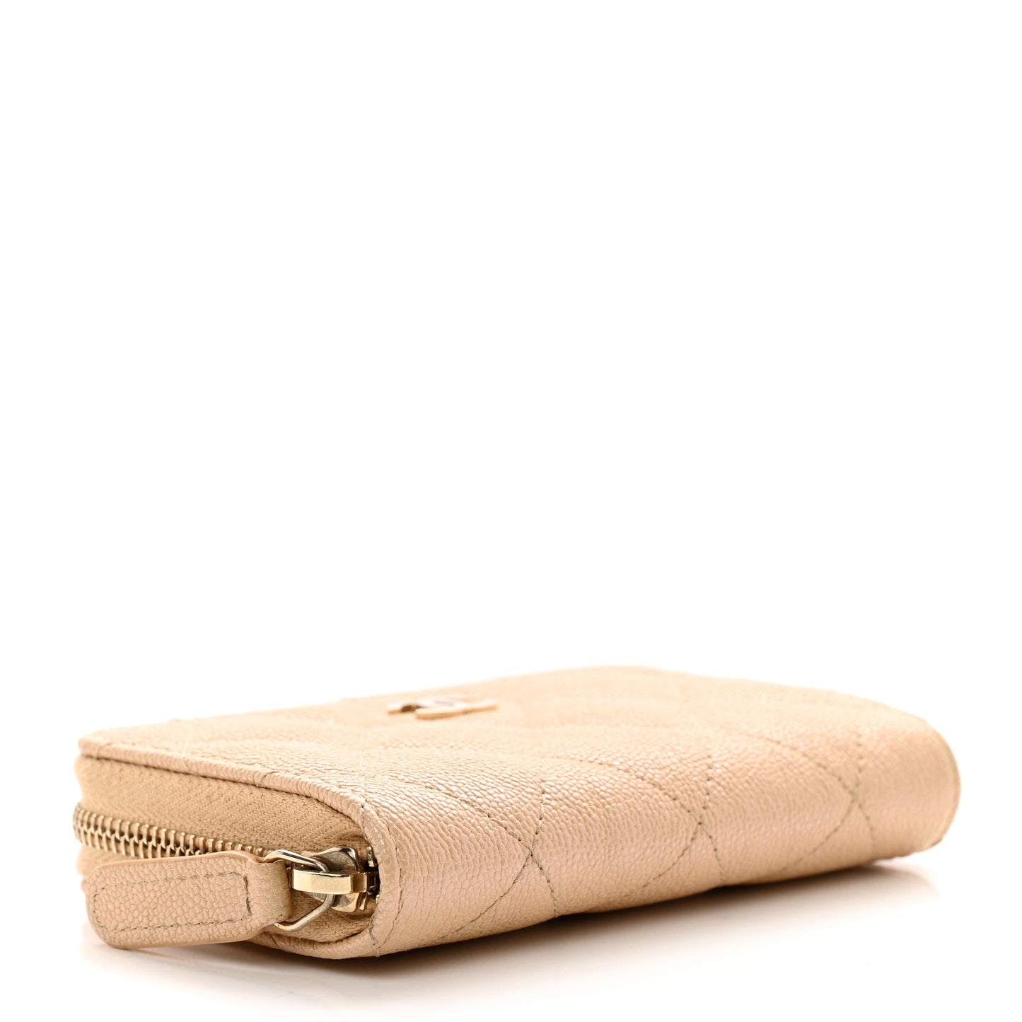 Iridescent Caviar Quilted Zip Around Coin Purse Beige