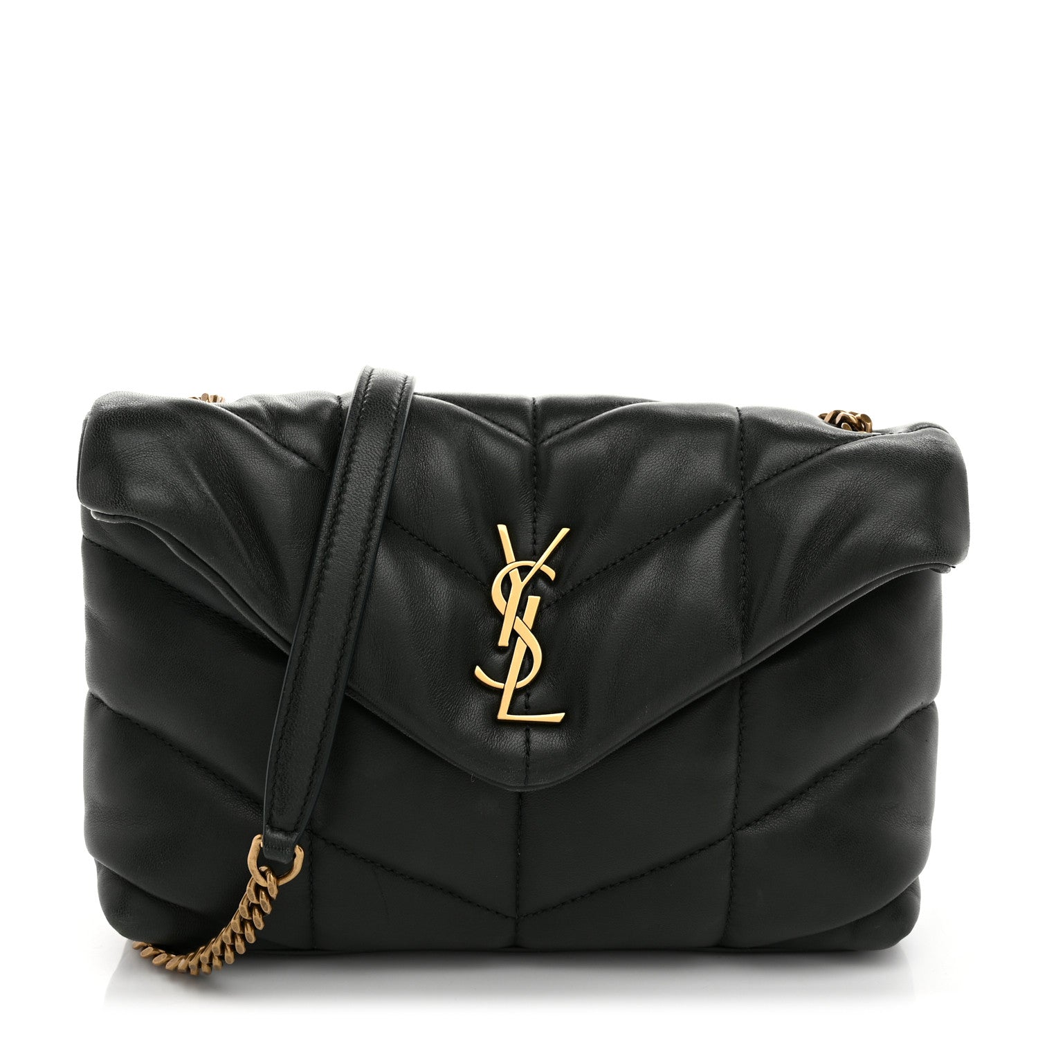 Saint Laurent Lambskin Quilted Toy Loulou Puffer Monogram Chain Satchel Vert Fonce 1 of 11