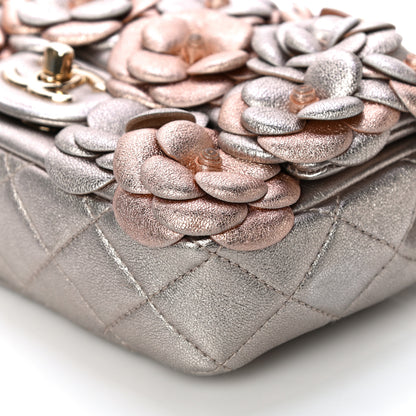 Chanel Metallic Lambskin Quilted Mini Camellia Flap Silver Gold 9 of 12