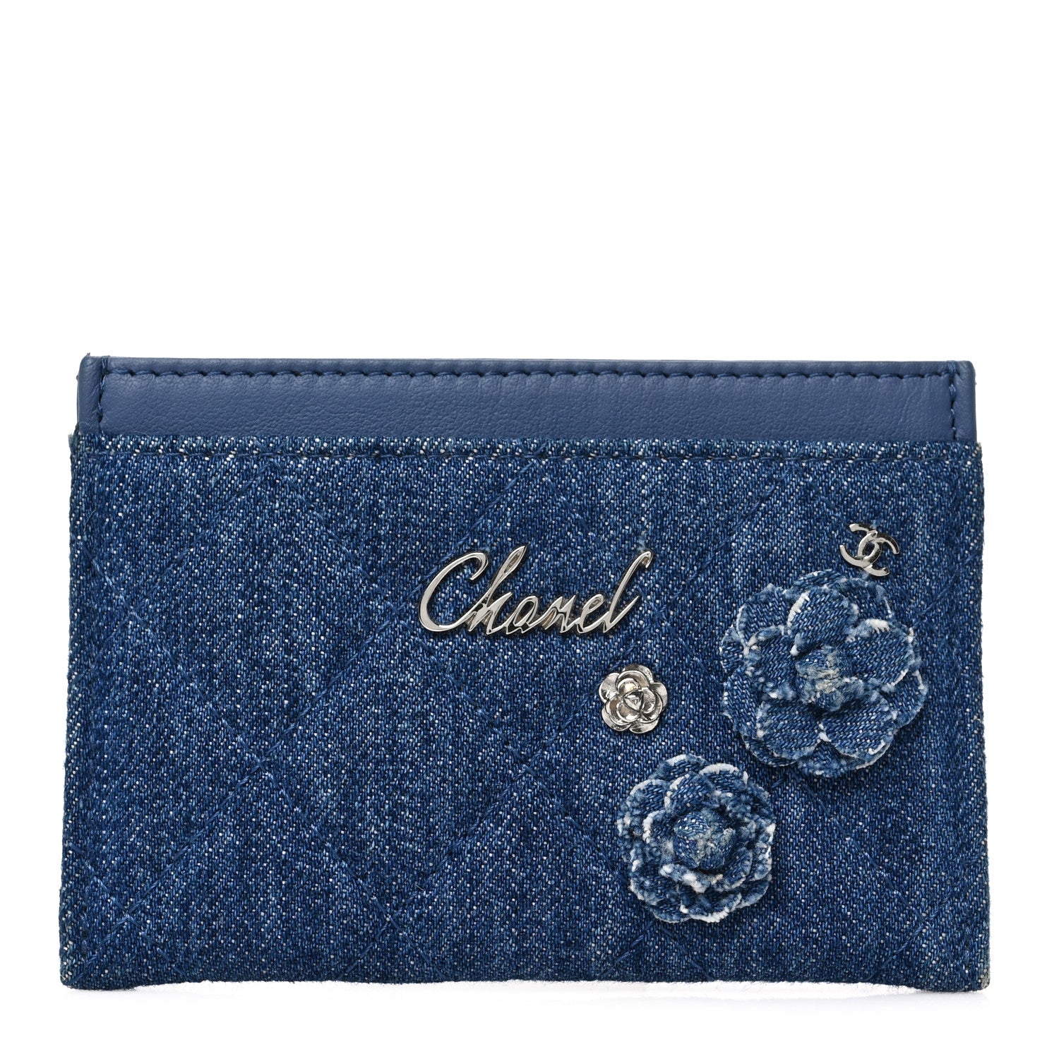 Chanel Denim Quilted Camellia Card Holder Blue 1 of 8