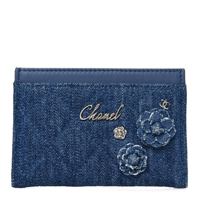 Chanel Denim Quilted Camellia Card Holder Blue 1 of 8