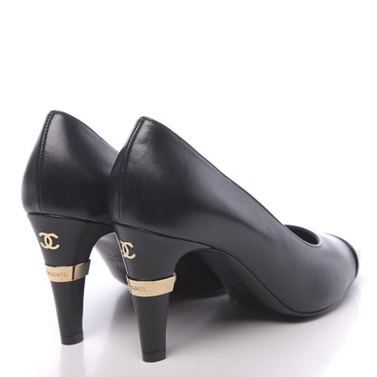 Chanel Lambskin Patent Cap Toe Pearl Pumps 38.5 Black 4 of 9