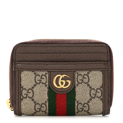 Gucci GG Supreme Monogram Textured Dollar Calfskin Web Ophidia Zip Around Card Case Wallet Beige Ebony New Acero 1 of 8