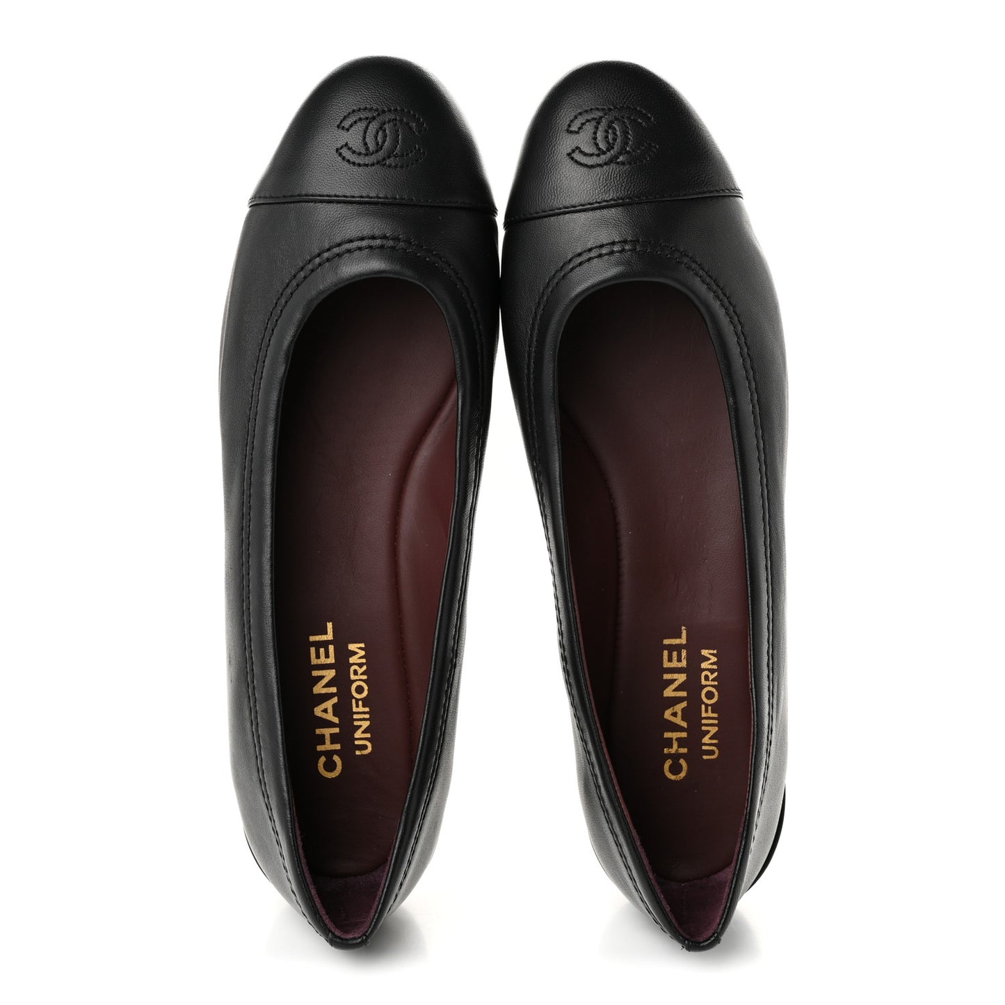 Lambskin Cap Toe CC Uniform Ballerina Flats 38.5 Black