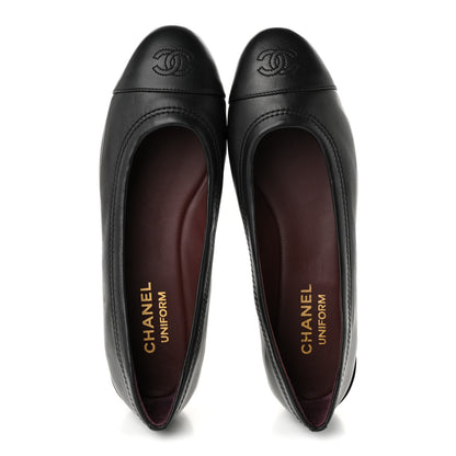 Chanel Lambskin Cap Toe CC Uniform Ballerina Flats 38.5 Black 2 of 9