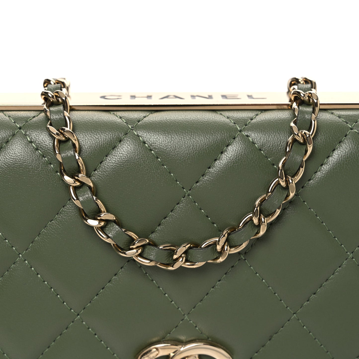 Lambskin Quilted Trendy CC Wallet On Chain WOC Green