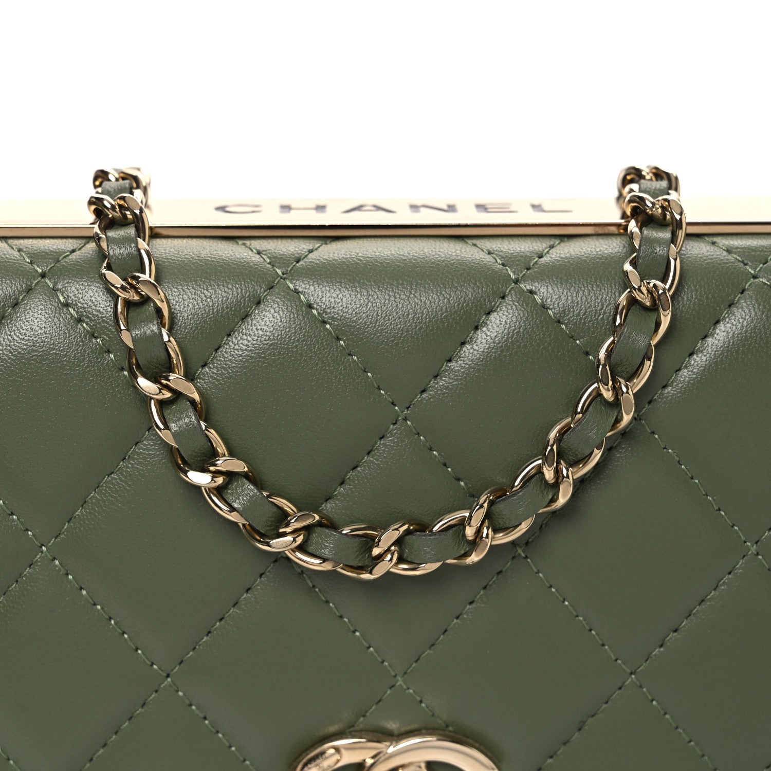 Chanel Lambskin Quilted Trendy CC Wallet On Chain WOC Green 9 of 12