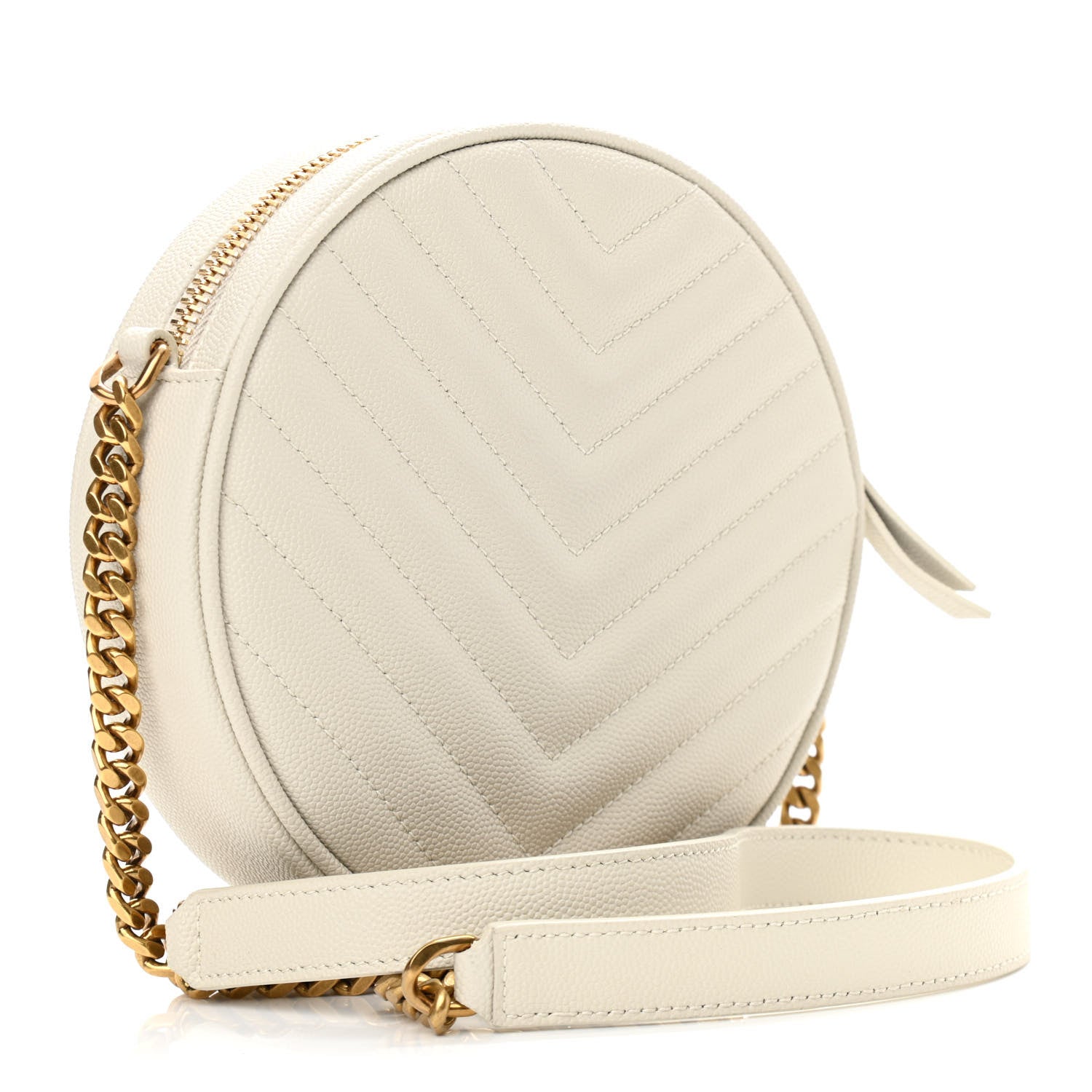 Saint Laurent Grain De Poudre Matelasse Chevron Quilted Round Vinyle Camera Bag Crema Soft 3 of 10