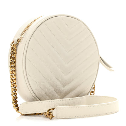 Saint Laurent Grain De Poudre Matelasse Chevron Quilted Round Vinyle Camera Bag Crema Soft 3 of 10