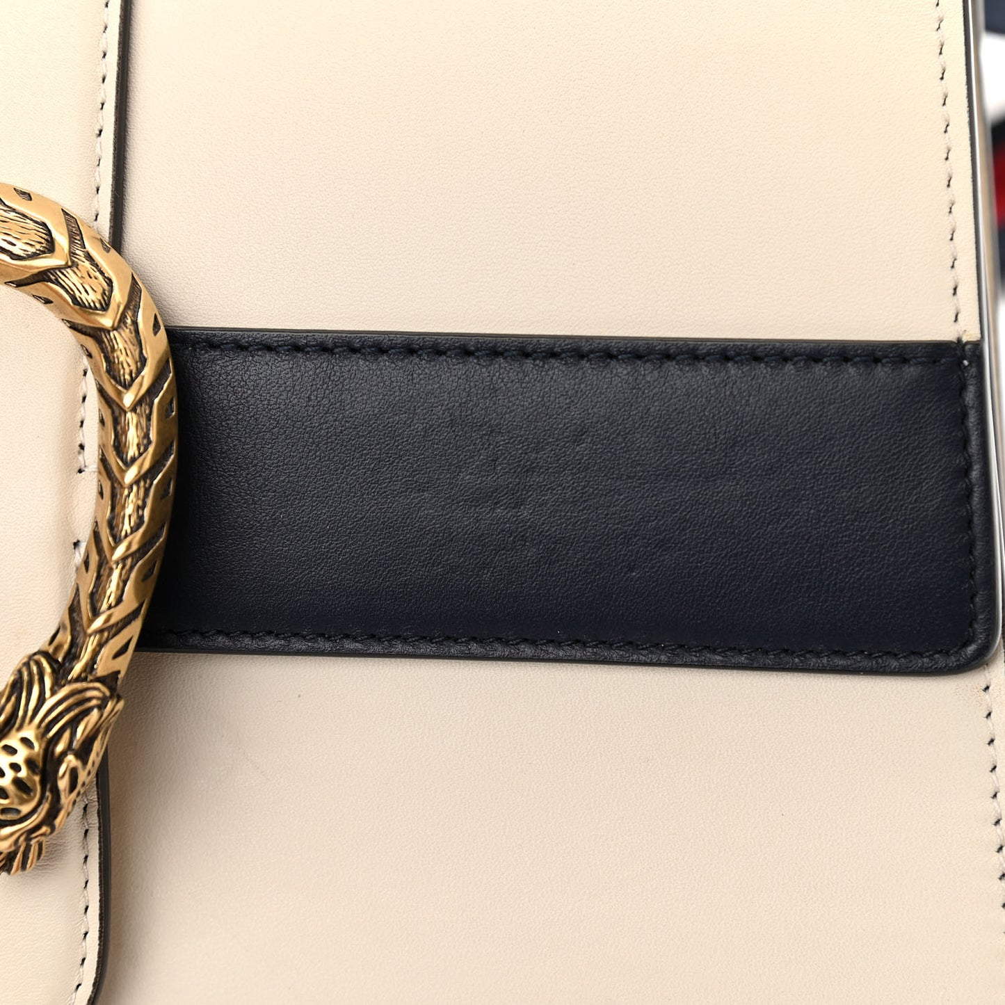 Calfskin Bamboo Web Medium Dionysus Top Handle Bag White Blue Hibiscus Red