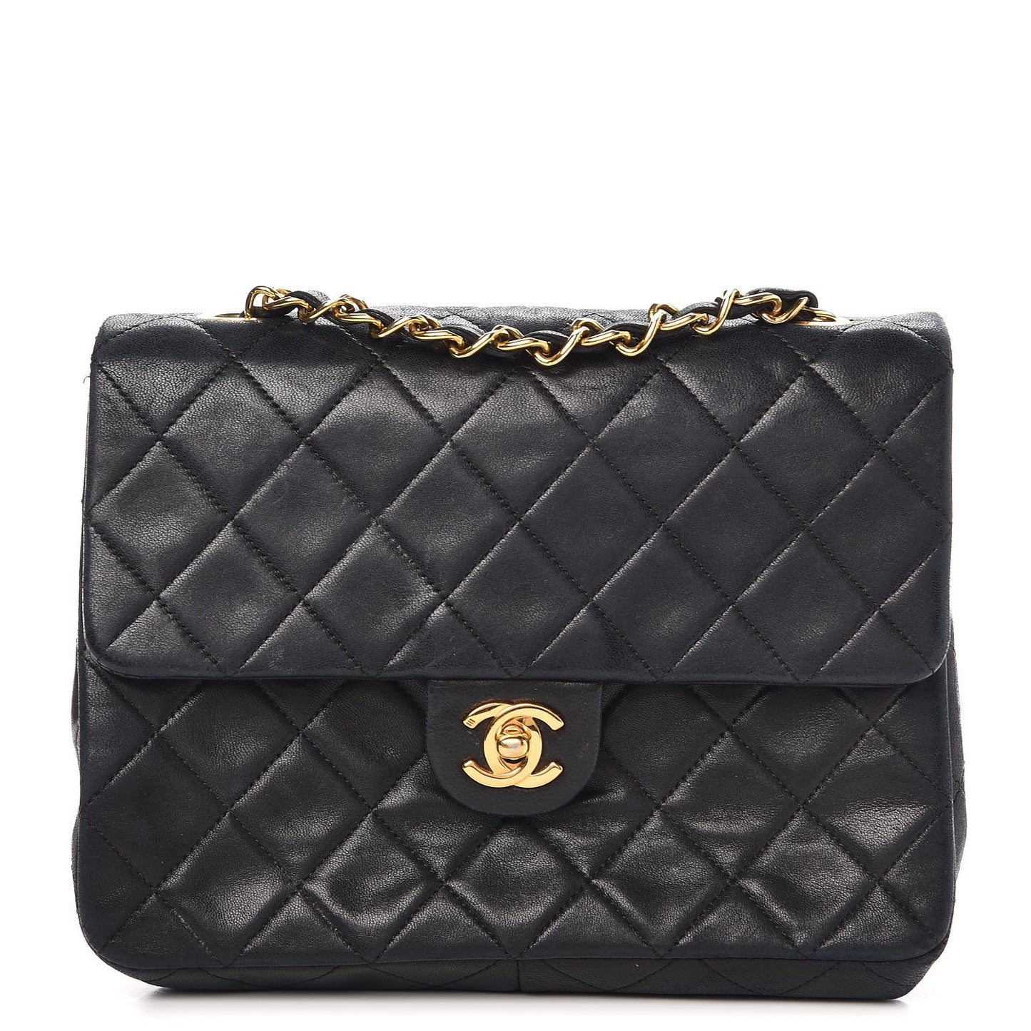 Lambskin Quilted Mini Square Flap Bag Navy