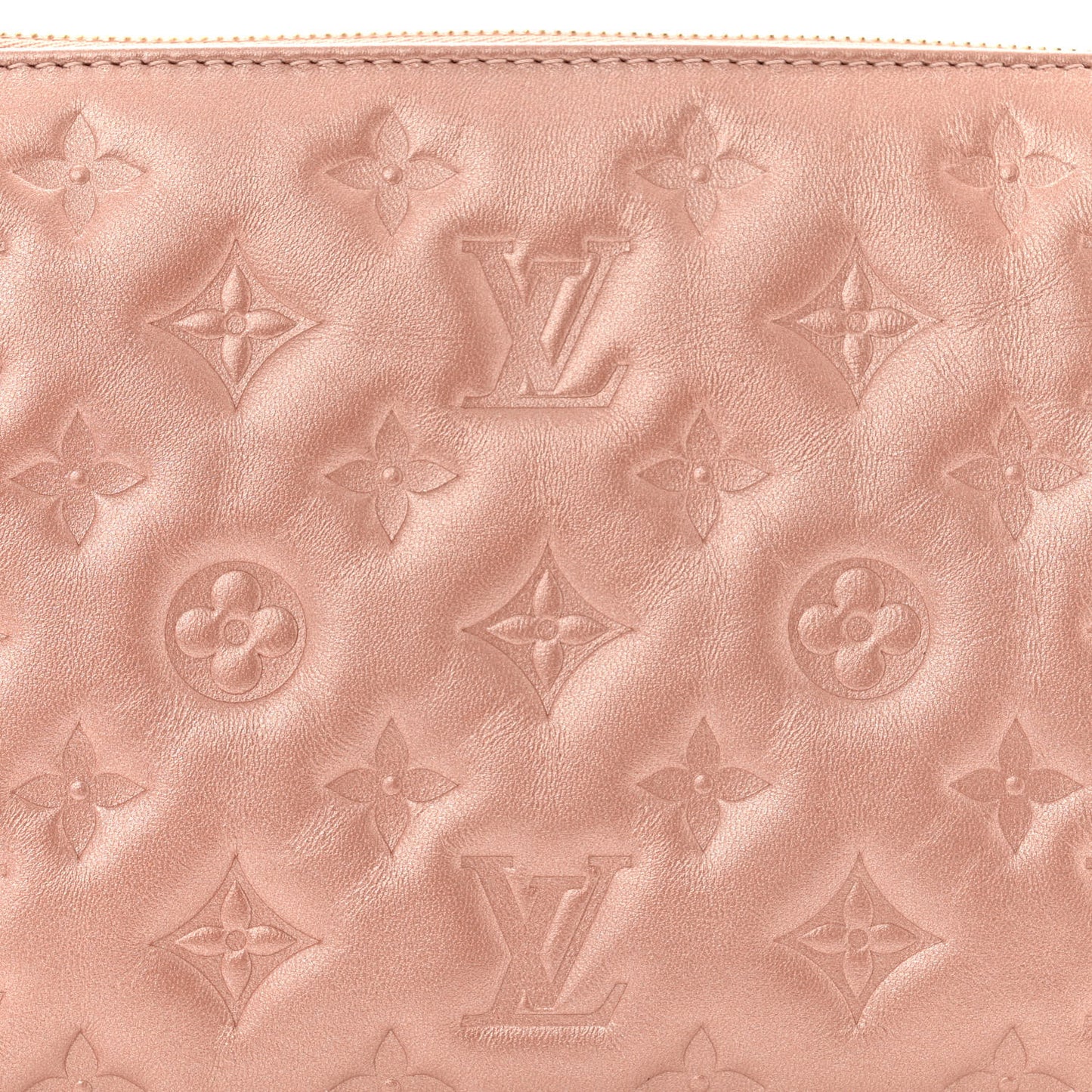 Metallic Lambskin Embossed Monogram Coussin BB Pink Gold