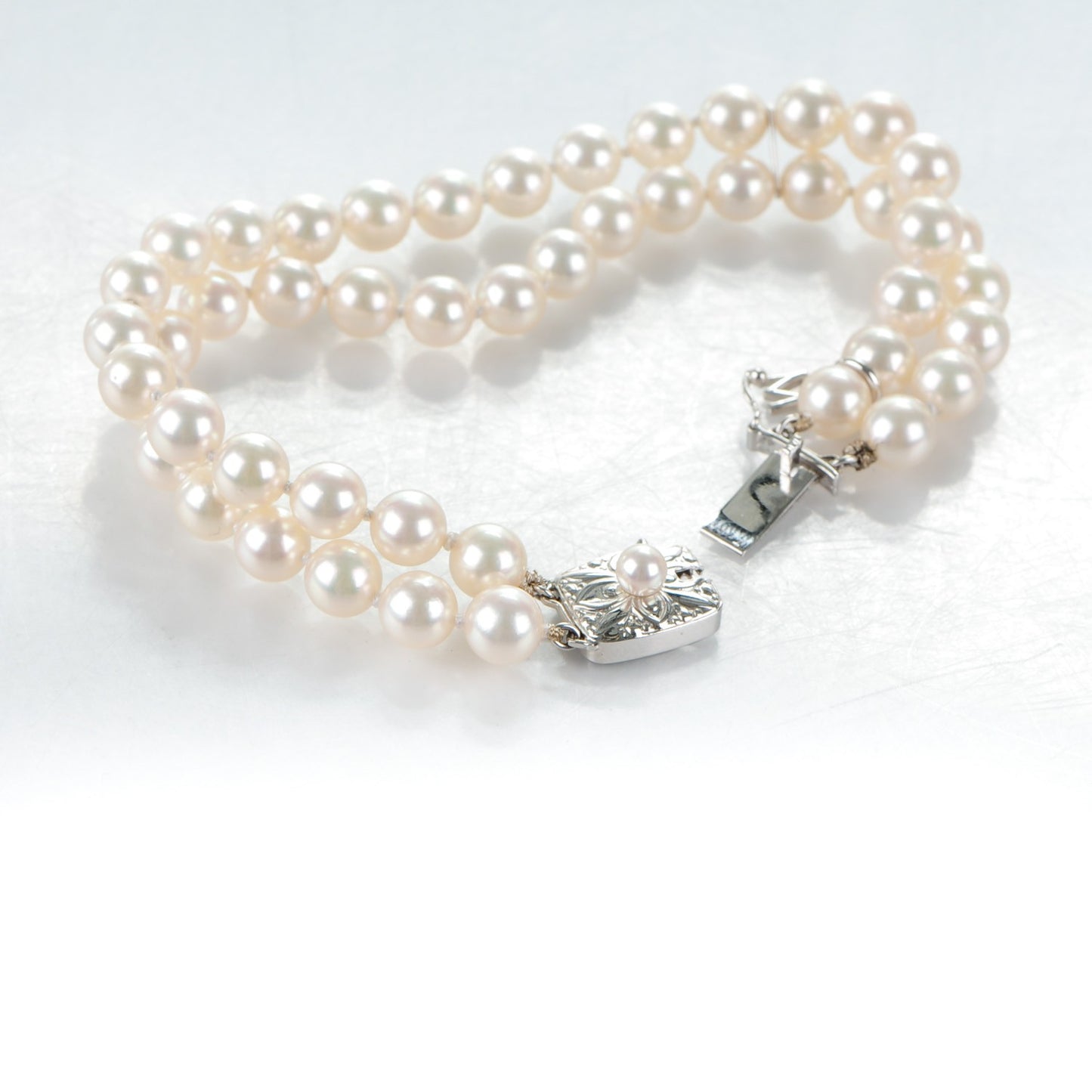 18K White Gold Akoya Cultured Pearl 6.5mm Double Strand Bracelet