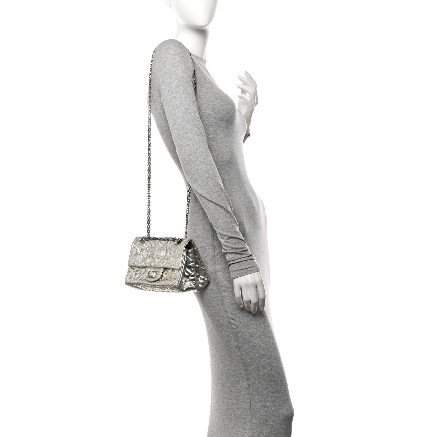 Chanel Metallic Aged Calfskin Striped Accordion Reissue 2.55 Mini Flap Silver 2 of 13