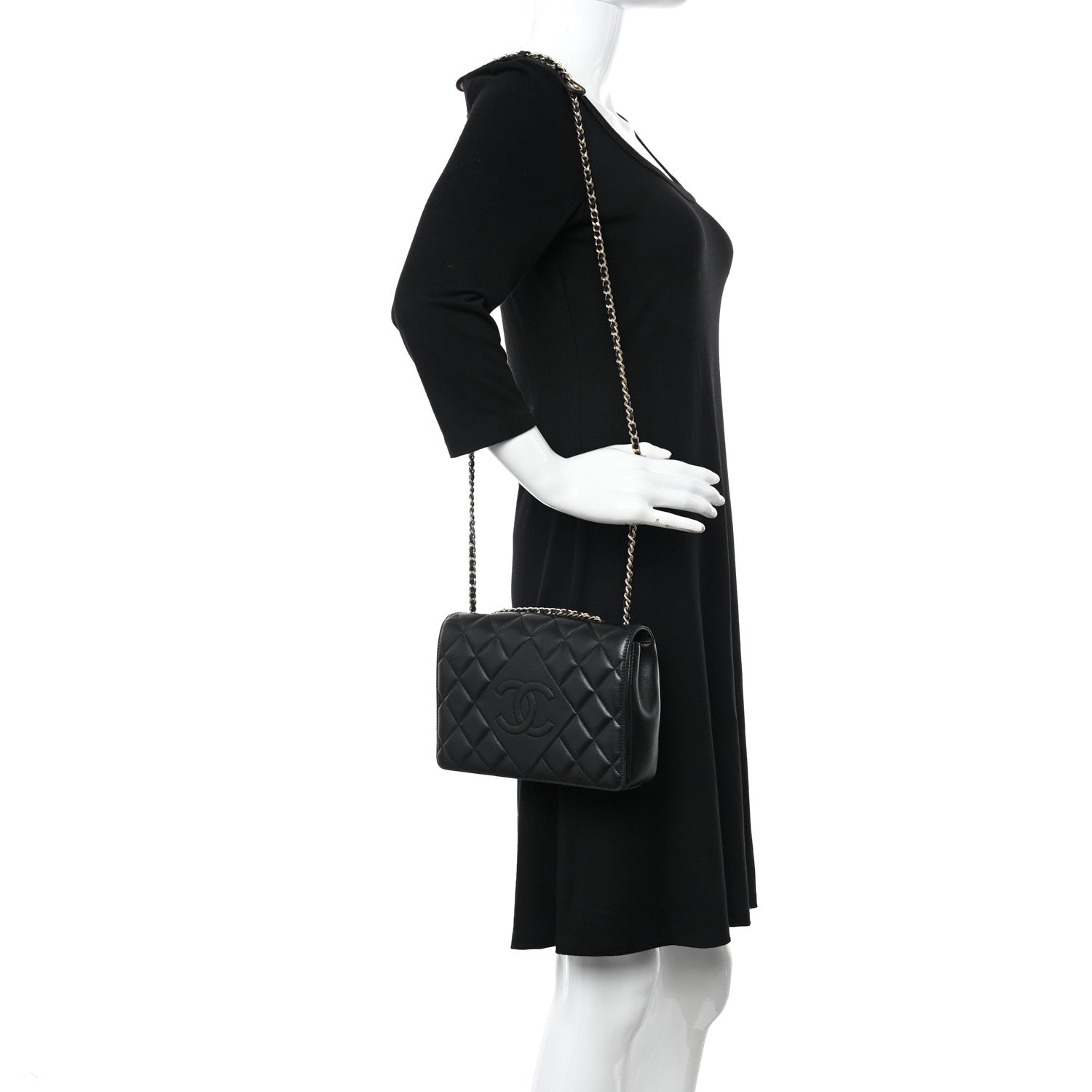 Chanel Lambskin Quilted Medium Diamond CC Flap Black 2 of 12