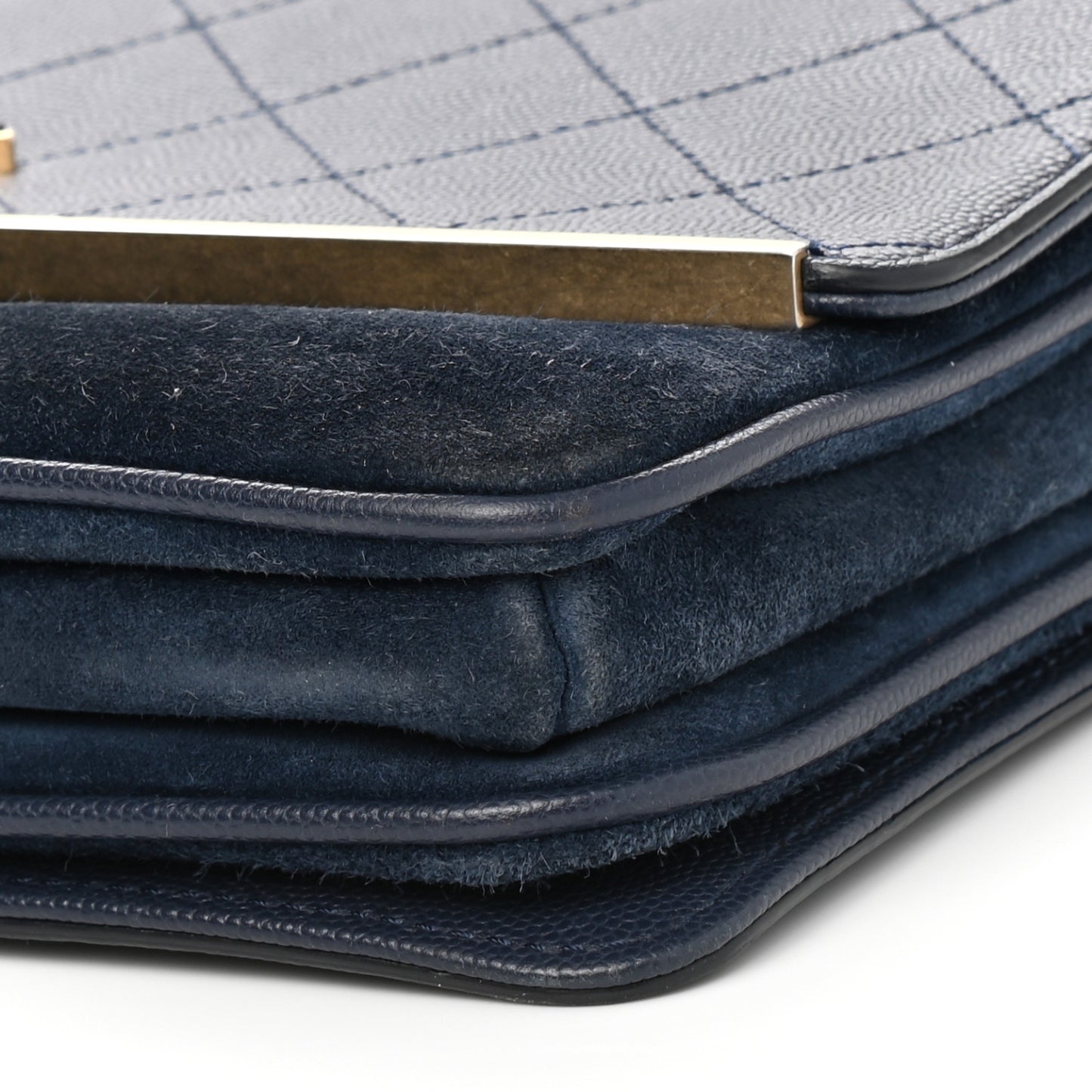 Caviar Suede Stitched Lady Coco Flap Navy