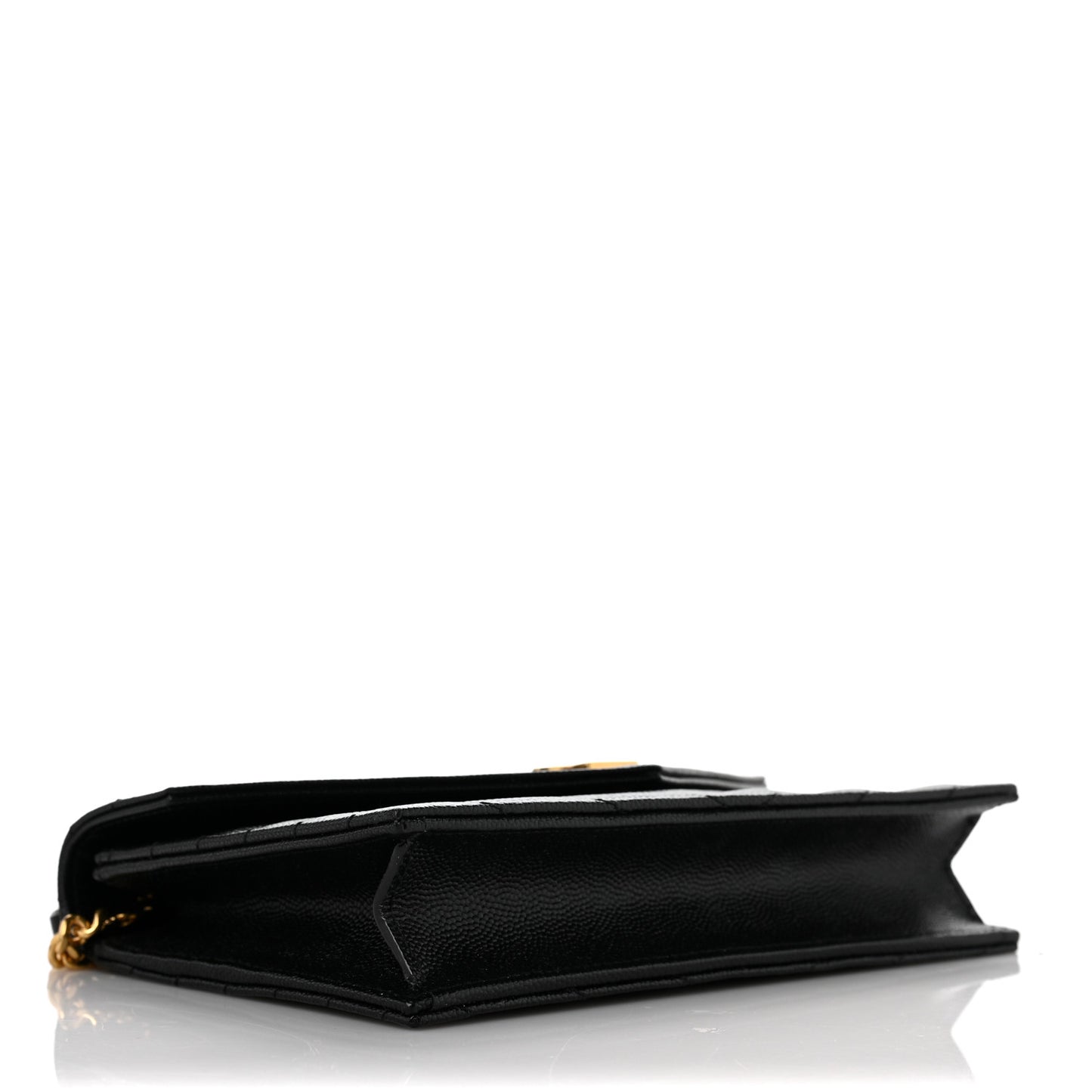 Grain De Poudre Matelasse Chevron Monogram Envelope Chain Wallet Black
