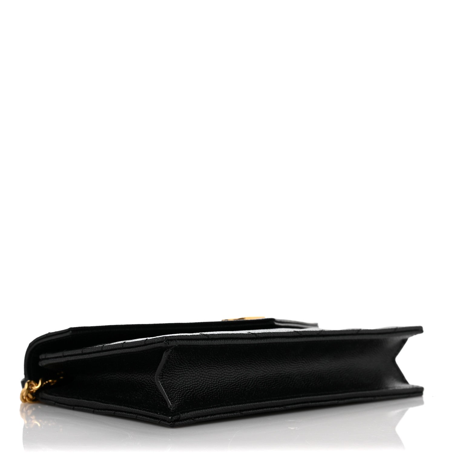 Saint Laurent Grain De Poudre Matelasse Chevron Monogram Envelope Chain Wallet Black 4 of 9