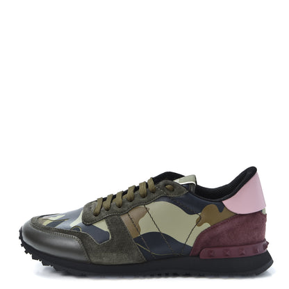 Valentino Garavani Nappa Suede Camouflage Mens Rockrunner Sneakers 42 Marine Army Green Cerise 1 of 13