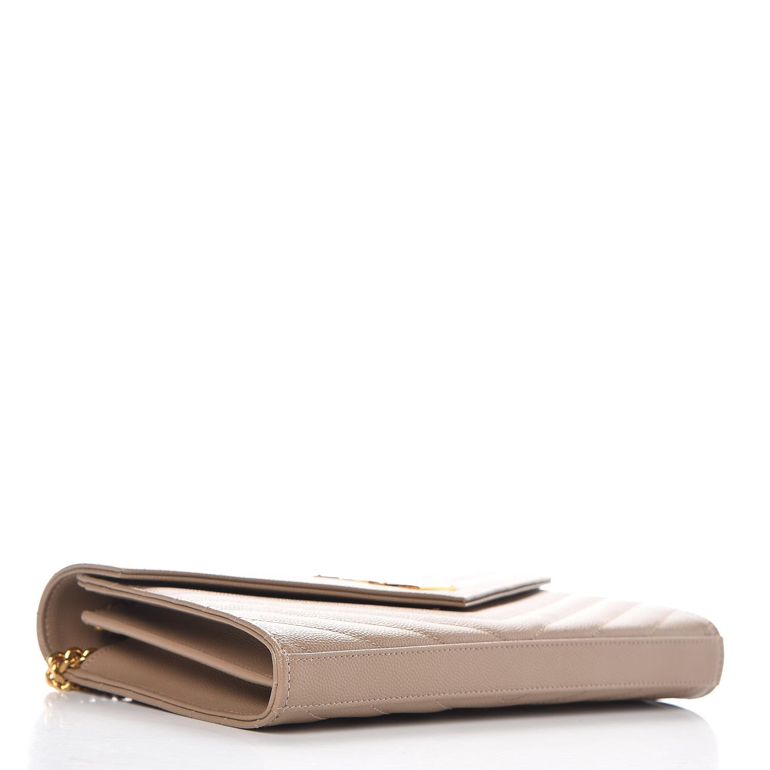 Saint Laurent Grain De Poudre Matelasse Chevron Monogram Chain Wallet Light Taupe 4 of 7