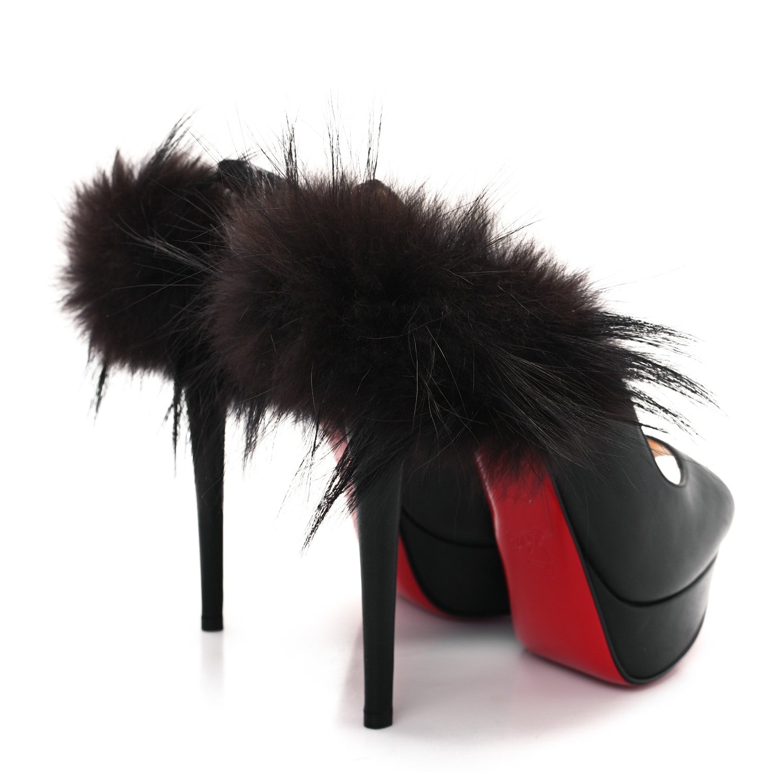 Christian Louboutin Calfskin Fox Lady Fur 150 Pumps 37.5 Black 5 of 9