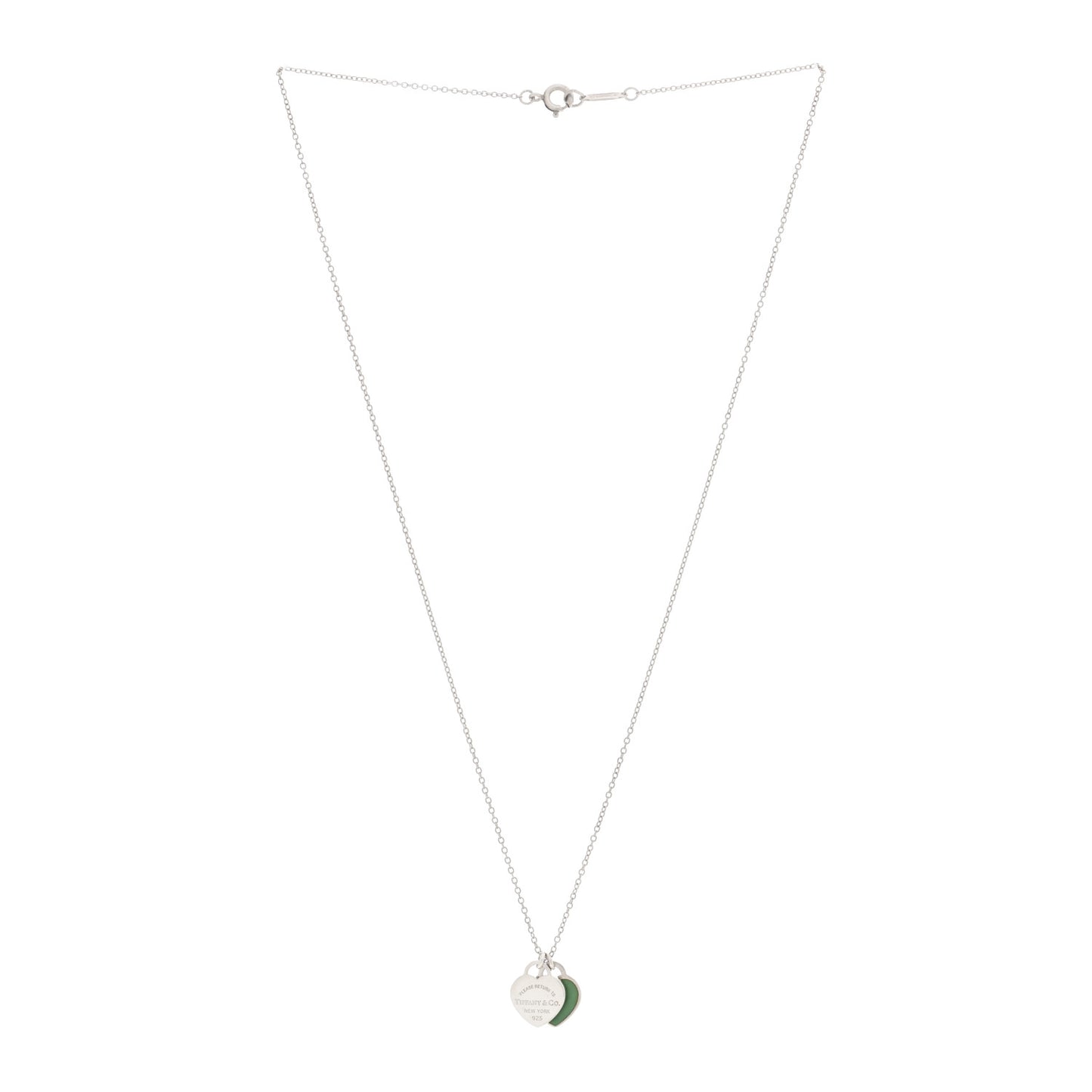 Sterling Silver Enamel Return to Tiffany Double Mini Heart Tag Pendant Necklace Blue