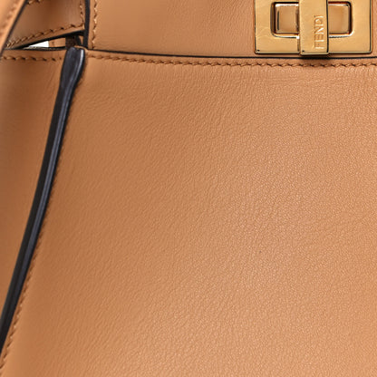 Fendi Vitello Seta Canvas FF Embroidered Mini Peekaboo Iconic Satchel Miele Scuro Poudre 5 of 10