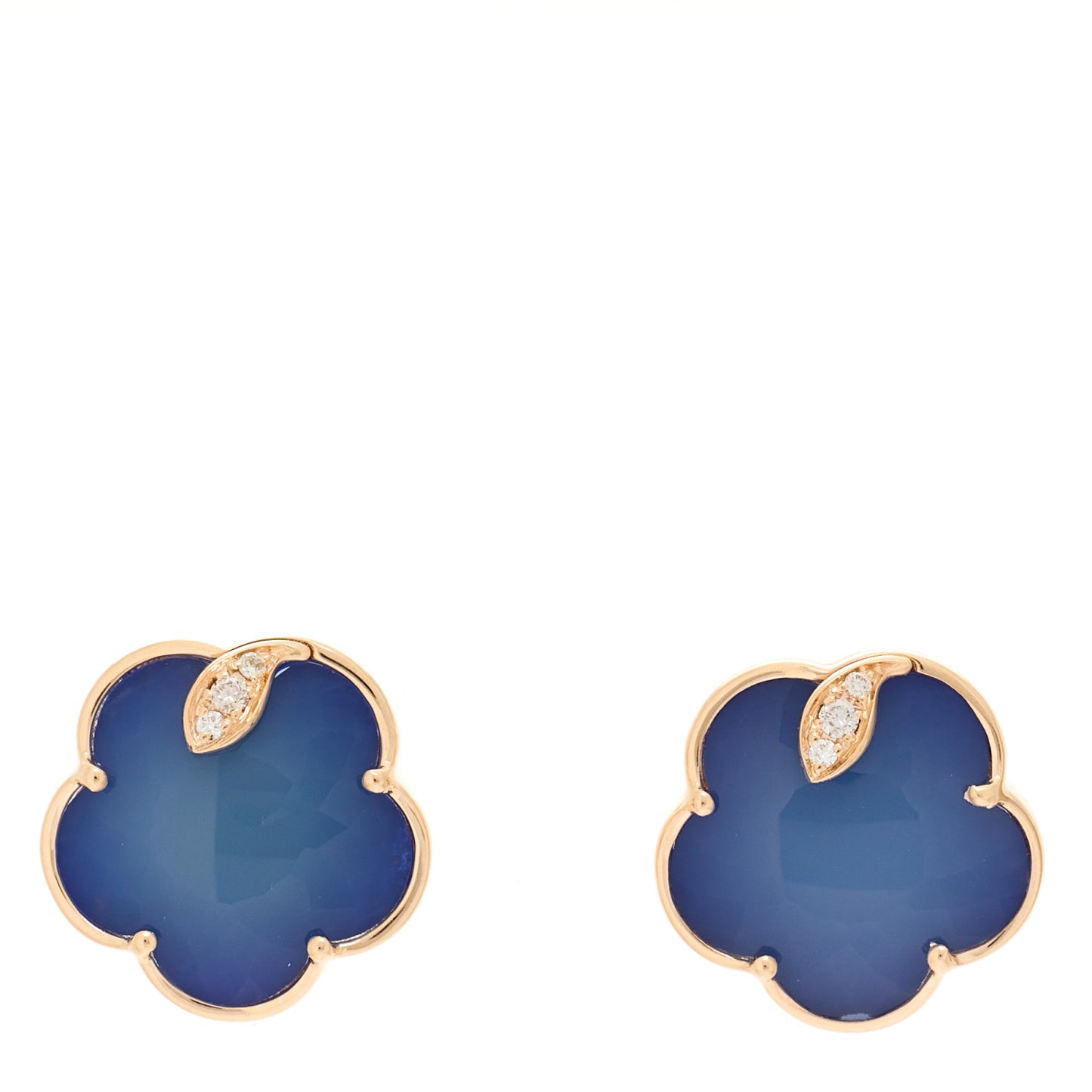 18K Rose Gold Diamond Lapis Lazuli White Agate Doublet Petit Joli Earrings