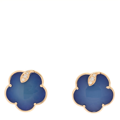 Pasquale Bruni 18K Rose Gold Diamond Lapis Lazuli White Agate Doublet Petit Joli Earrings 1 of 4