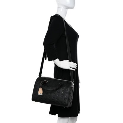 MCM Calfskin Ottomar Monogram Medium Essential Boston Bag Black 2 of 9