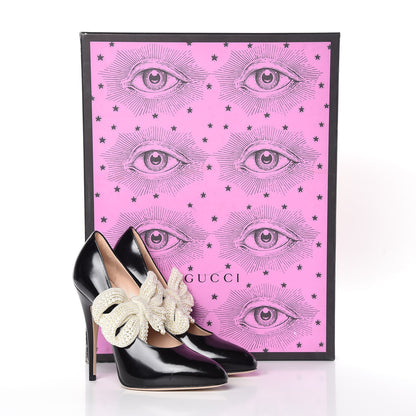Gucci Polished Calfskin Removable Pearly Bow Elaisa Platform High Heel Pumps 36 Black 11 of 11