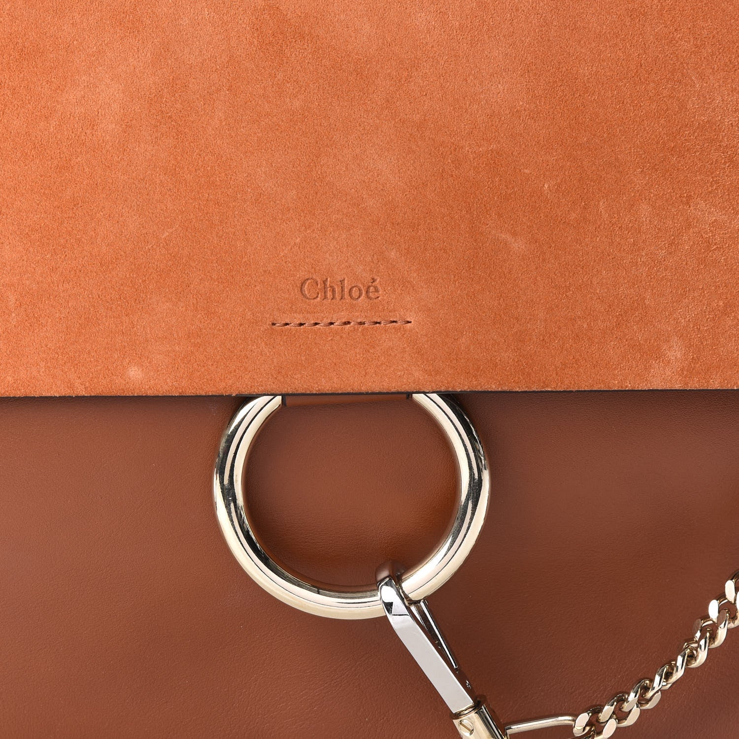 Chloe Suede Calfskin Medium Faye Shoulder Bag Tobacco 9 of 9